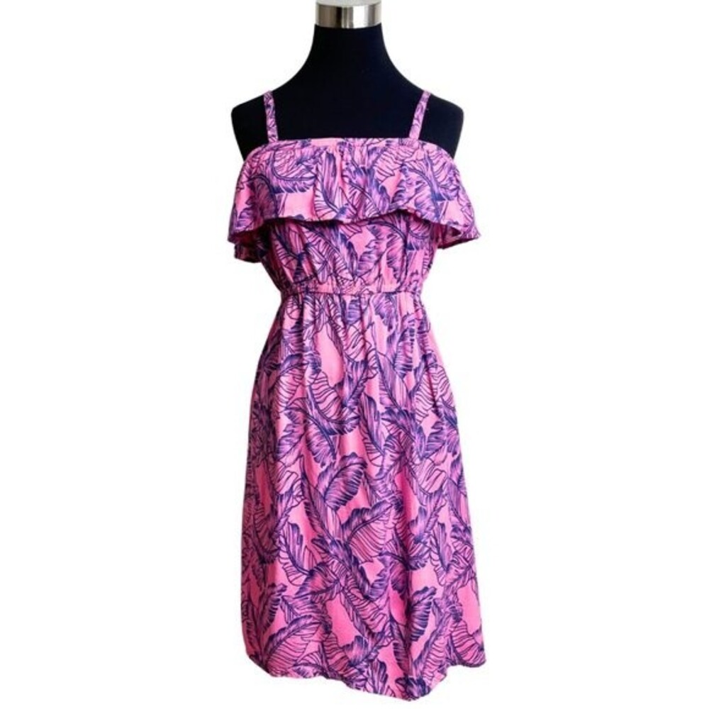 Women's Tropical Print Ruffled Dress with Adjustable Straps Size M-9 Juniors
